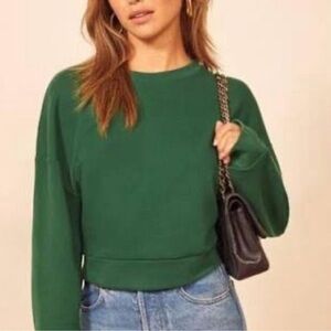 Reformation 100% Organic Cotton Drop Sleeve Green Cropped Sweatshirt Medium